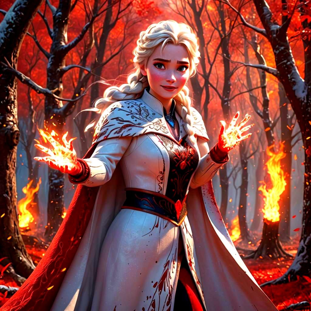 Elsa in Red Forest: Fire Power Fantasy Art