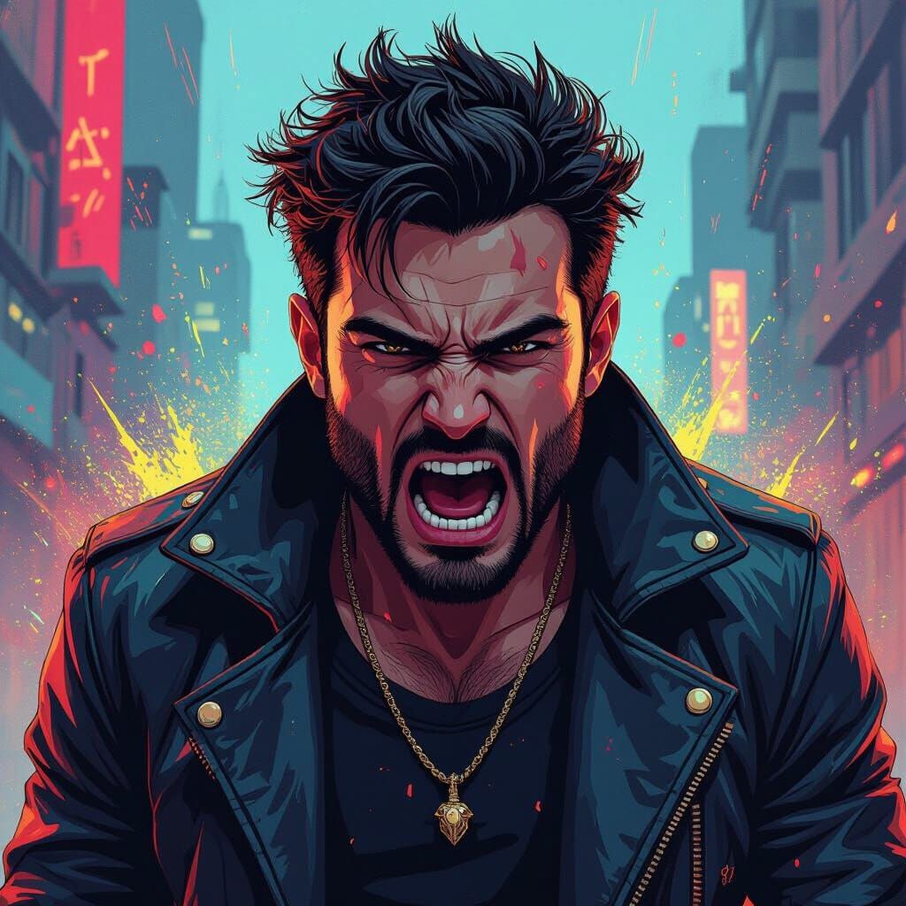 Furious Man in Vivid Digital Art Style