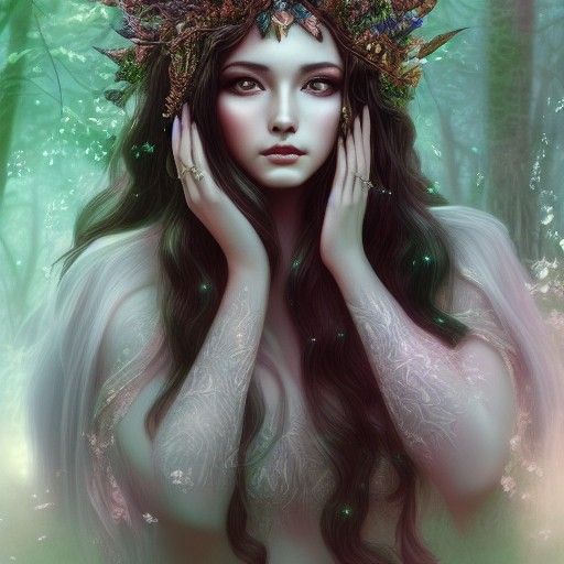 Ethereal Forest Goddess Portrait in Digital Painting Style
