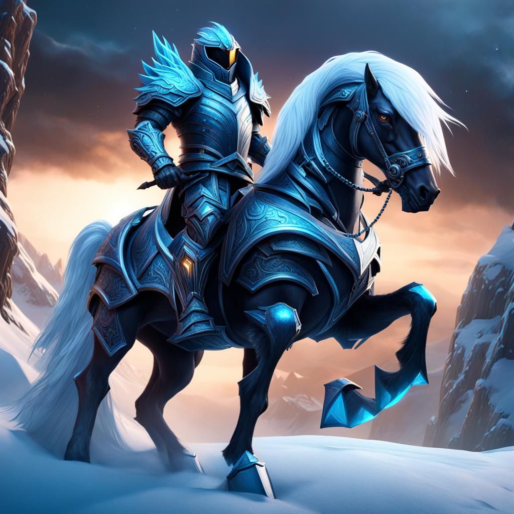 Ice Knight on Horse in Void Armor, Detailed Matte Painting