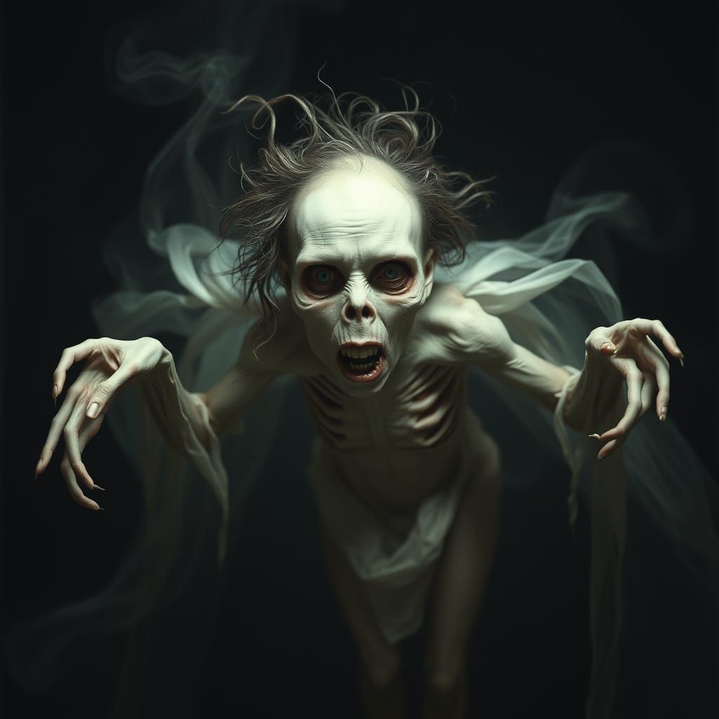 Ethereal, Hollow-Eyed Figure in a State of Silent Agony