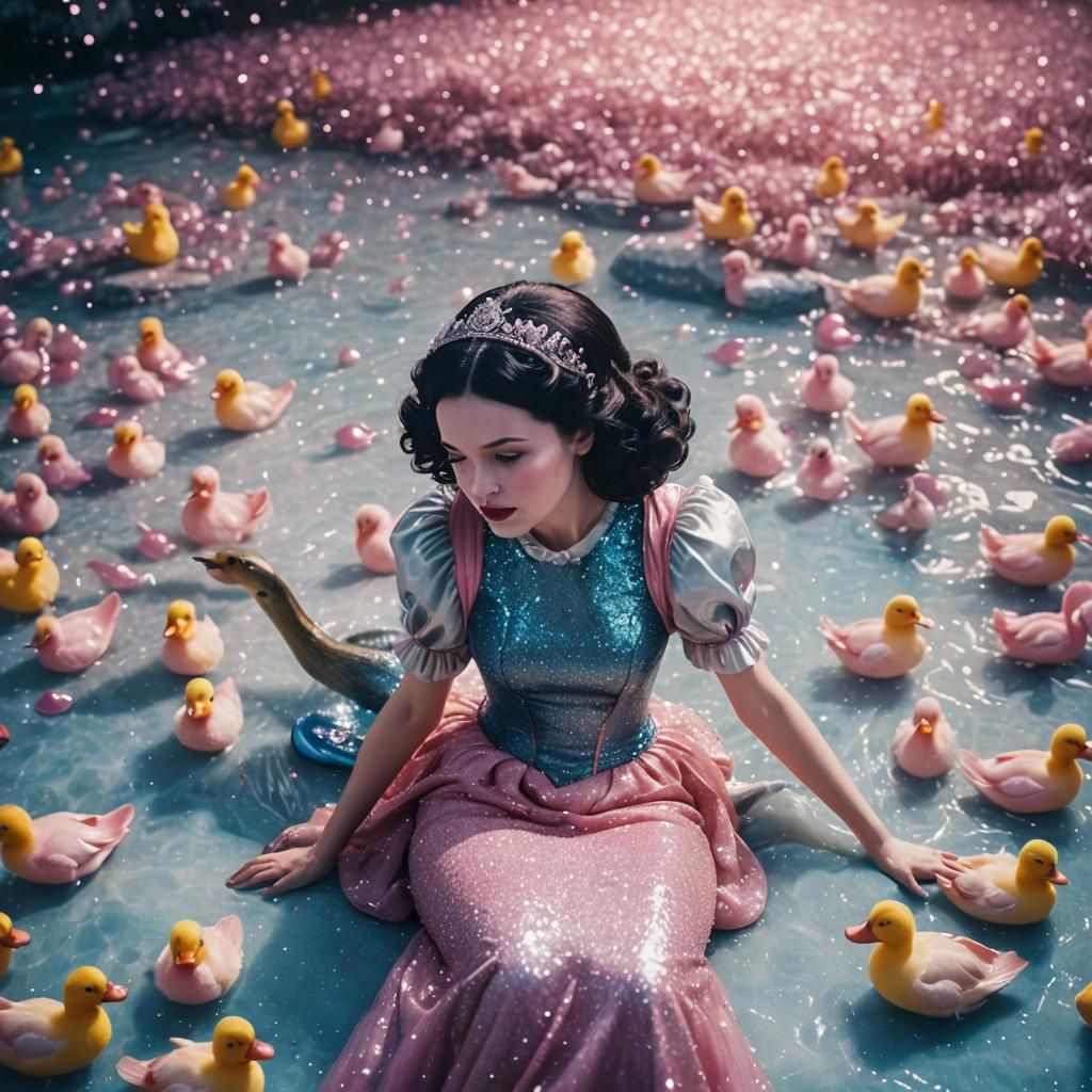Snow White Space Mermaid with Ducks and Sparkles