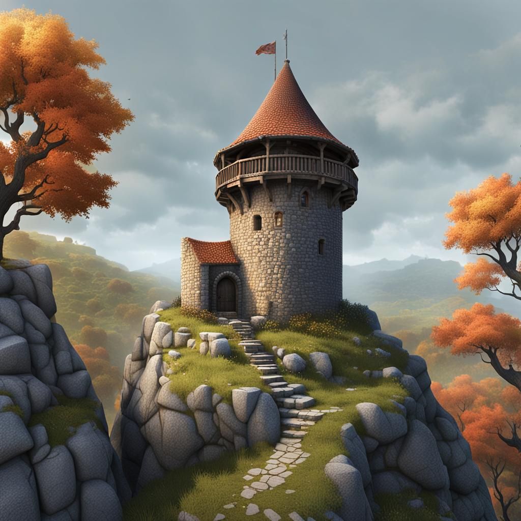 Medieval Wizard's Tower on Craggy Cliffside
