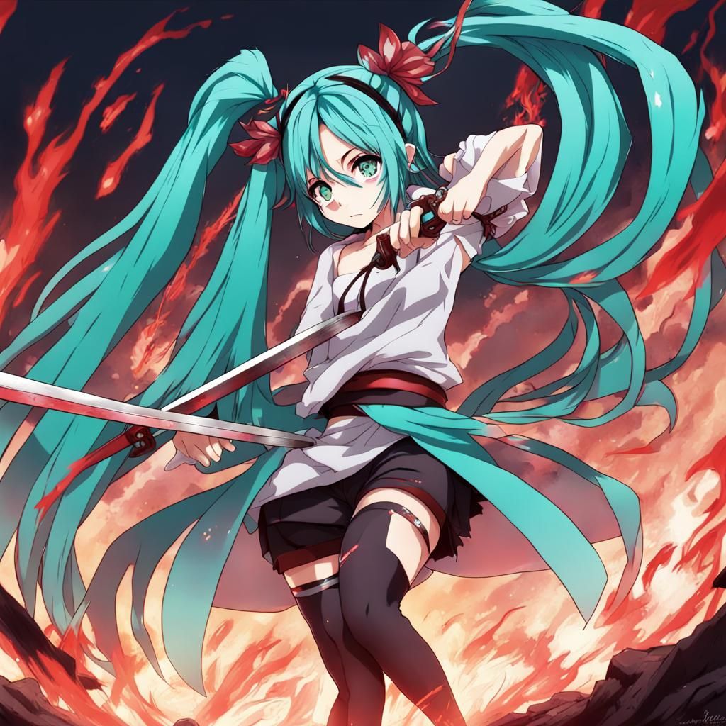 Hatsune Miku as Demon Slayer Anime Art