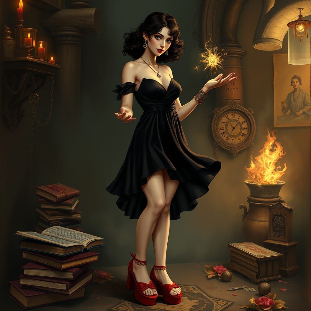 Gothic Goddess Performs Love Spell in Mystical Atmosphere