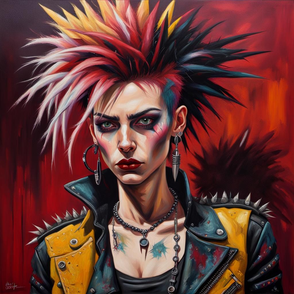 Punk Rocker Oil Painting in Street Art Style