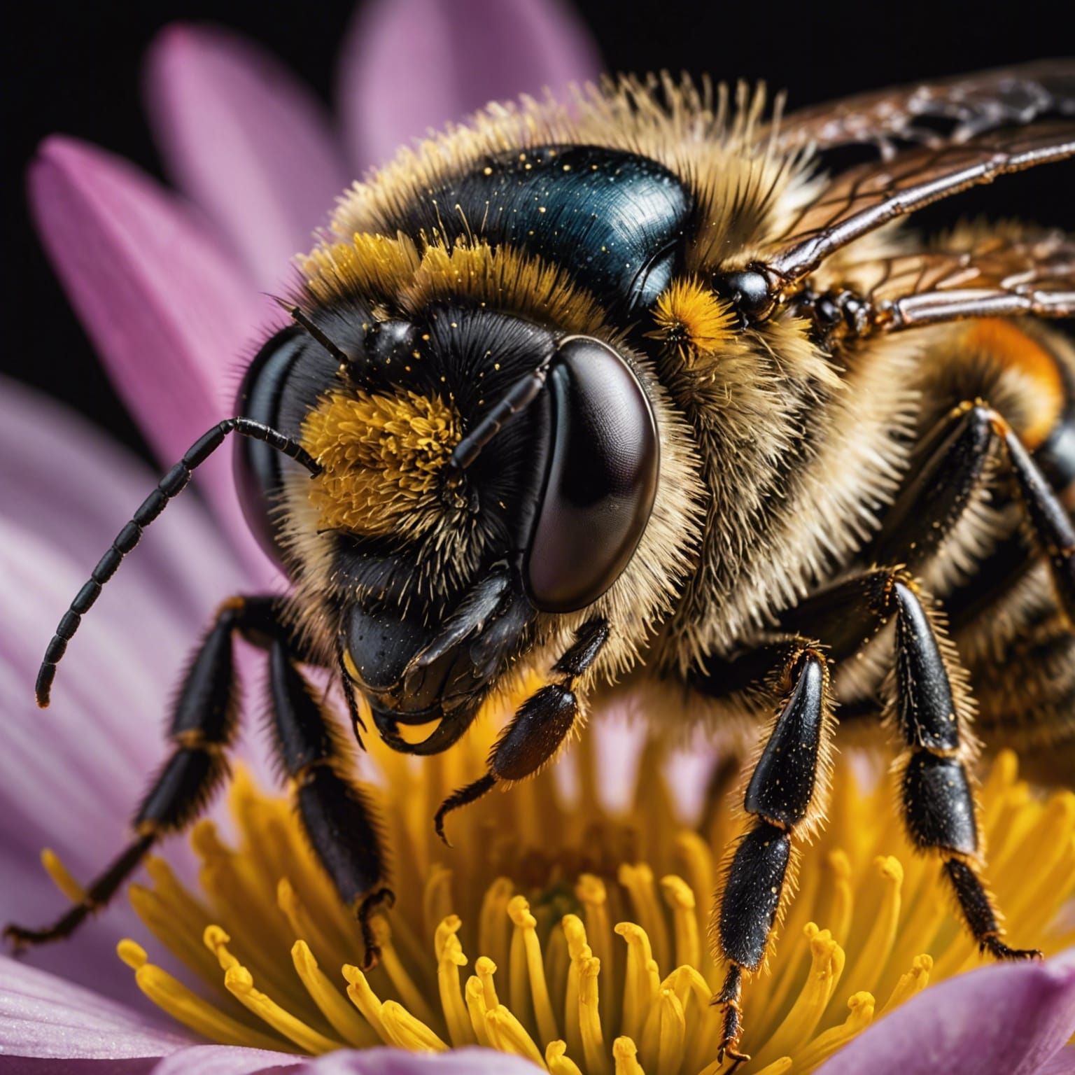 Macro Photo of Bee Face on Flower