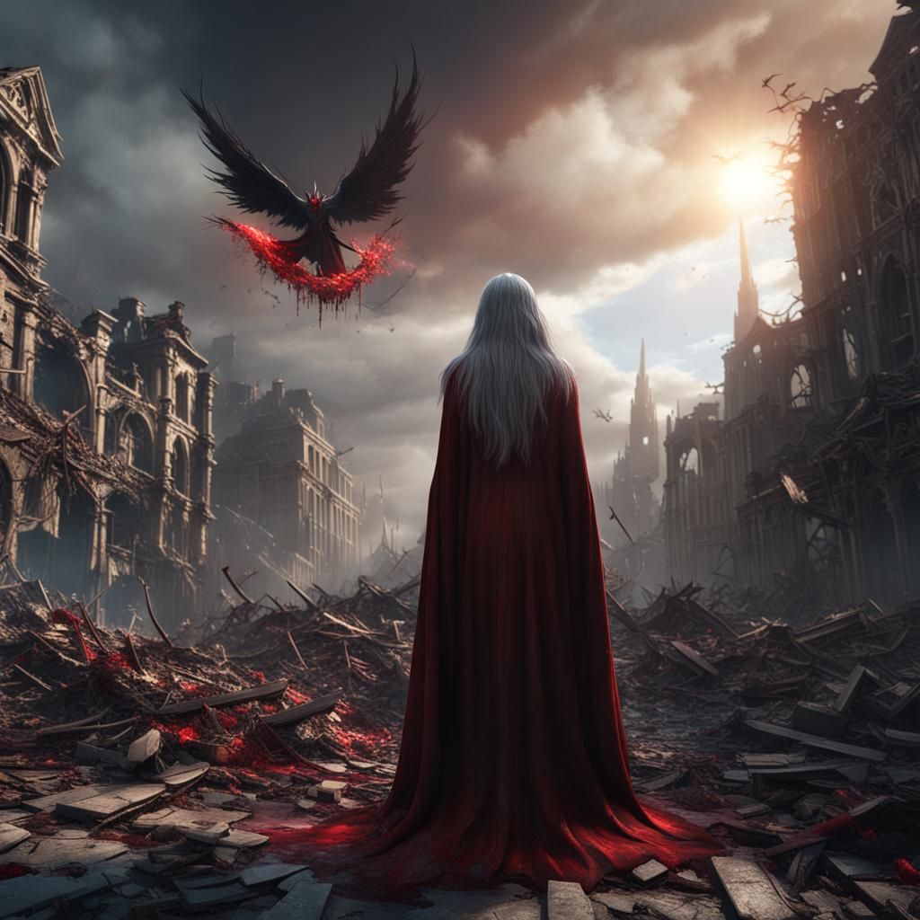 Evil Witch in Destroyed Heaven, 3D Rendered