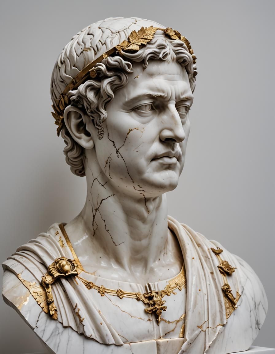 Kintsugi-repaired bust of Roman Emperor.