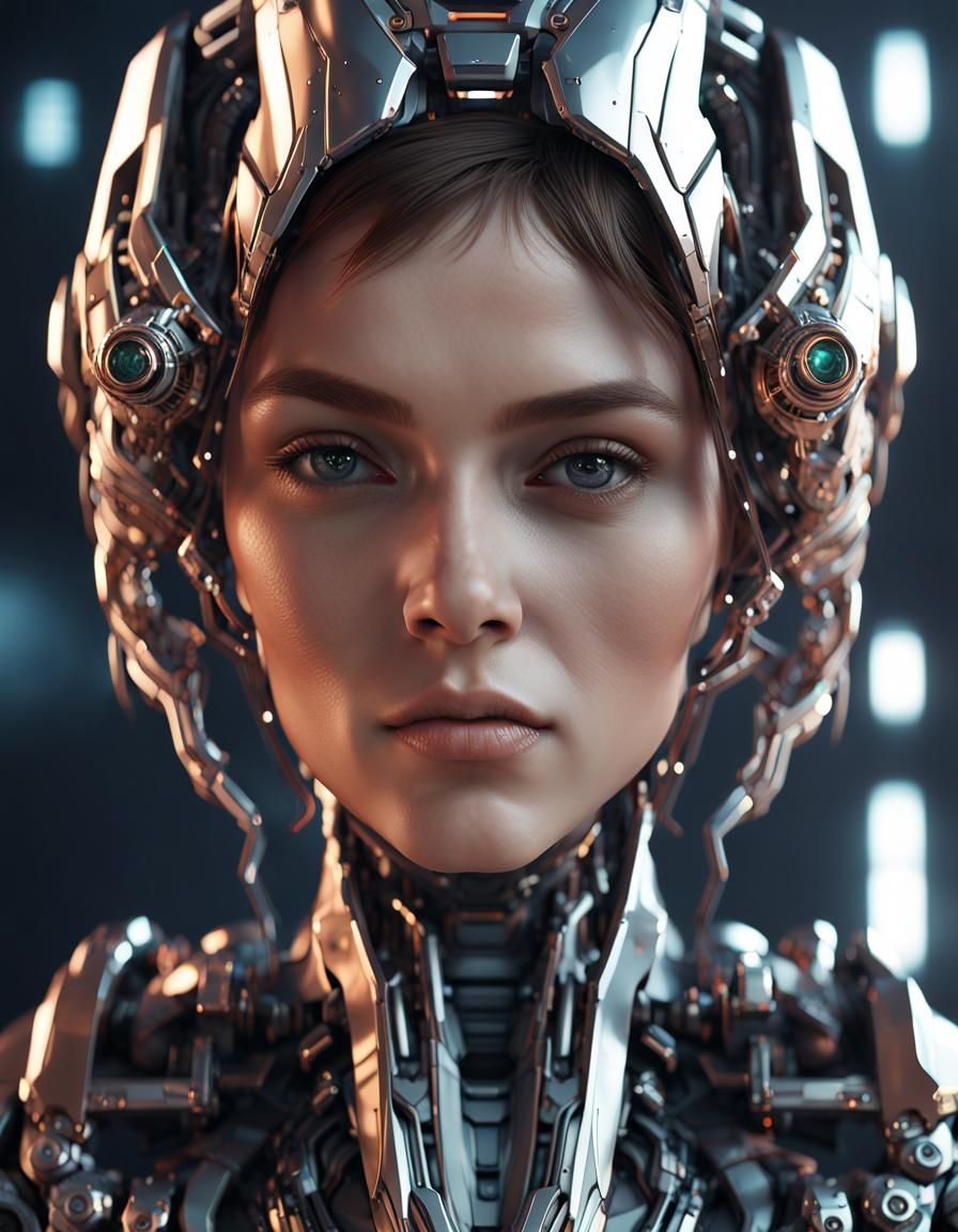 Futuristic Girl Face with Intricate Mech Details