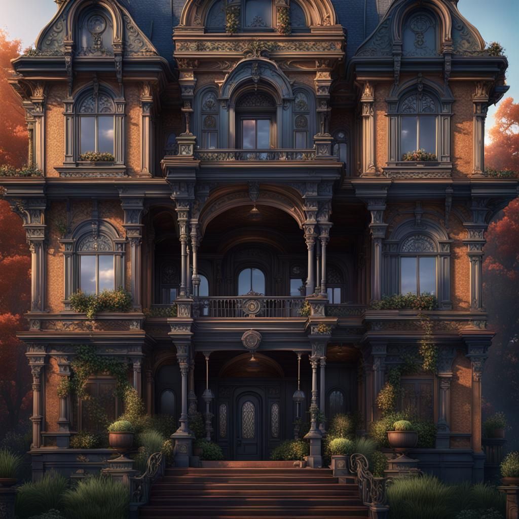 Victorian Mansion Facade: Detailed Fantasy Concept Art