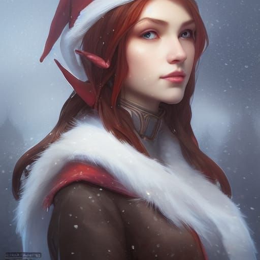 Detailed Portrait of a Winter Elf in Art Nouveau Style