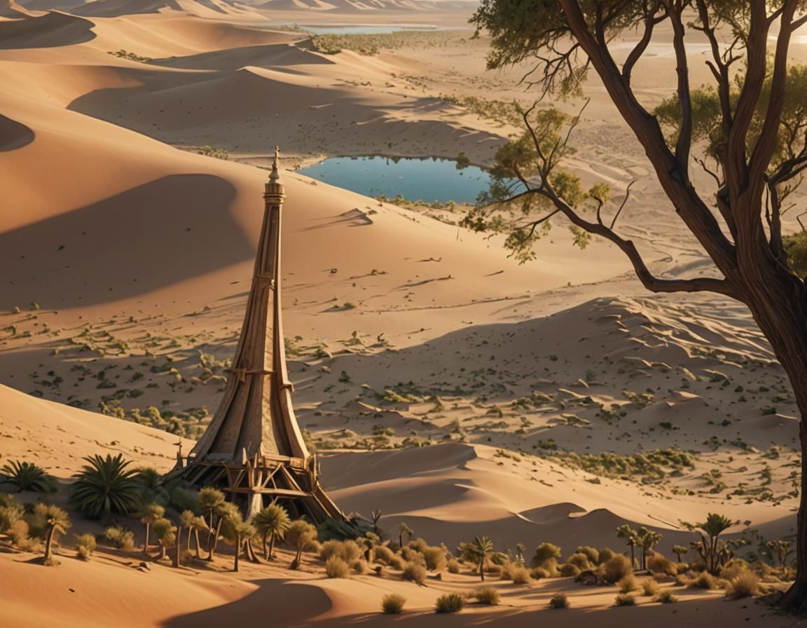 Lush Oasis in Arid Desert Landscape