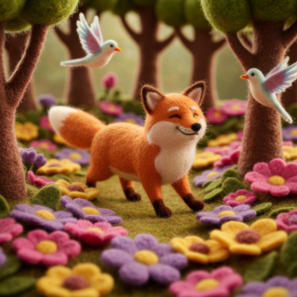 Ginger Felt Fox in Playful Felt Forest