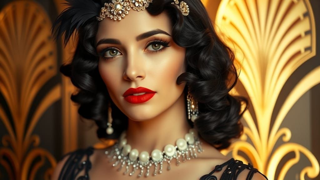 Glamorous 1920s Woman in Beaded Flapper Dress