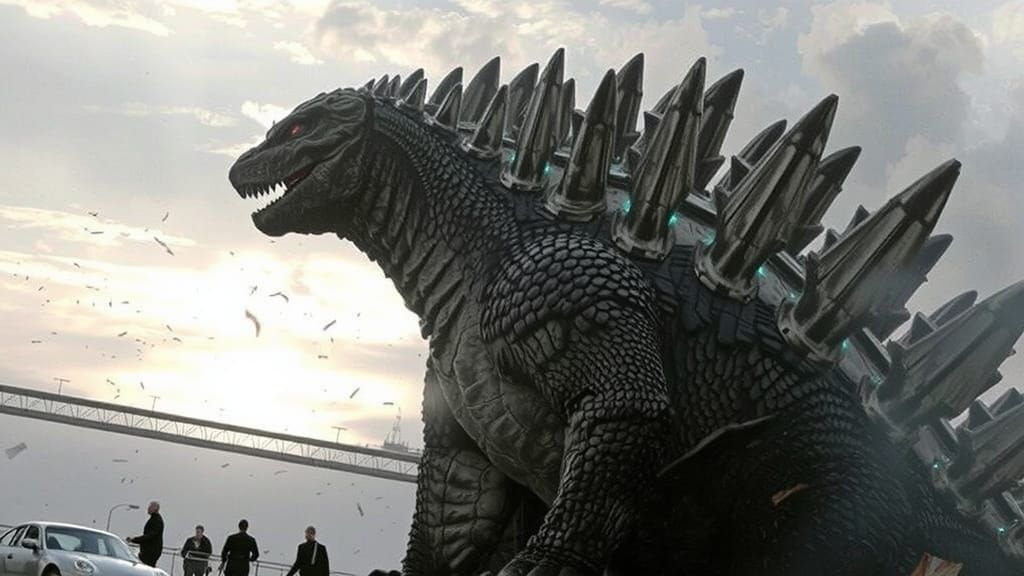 Godzilla in Ruined City: Biomechanical Kaiju Art