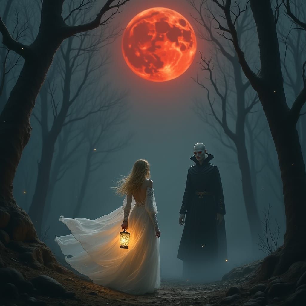 Goddess in a Haunting, Moonlit Forest