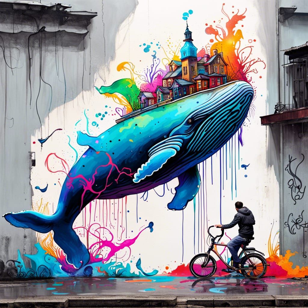 Whale Rides Bike: Graffiti Splash Art