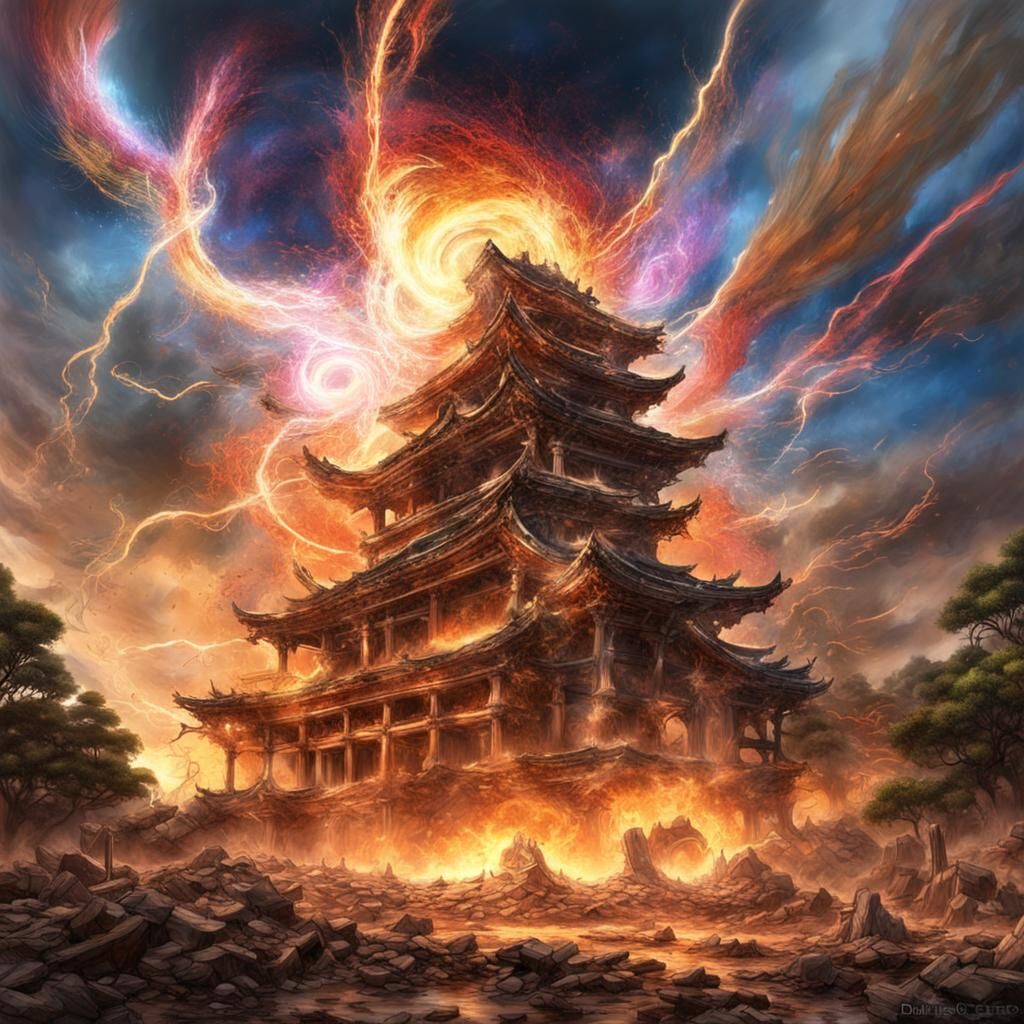 Gojo Satoru: Energy Blast in Futuristic Landscape