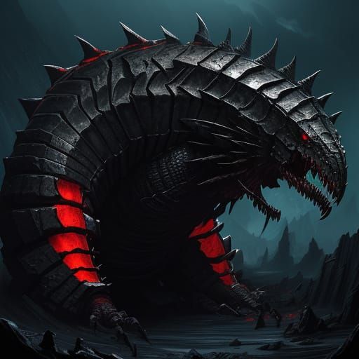 Giant Armored Worm in Dark Fantasy Concept Art