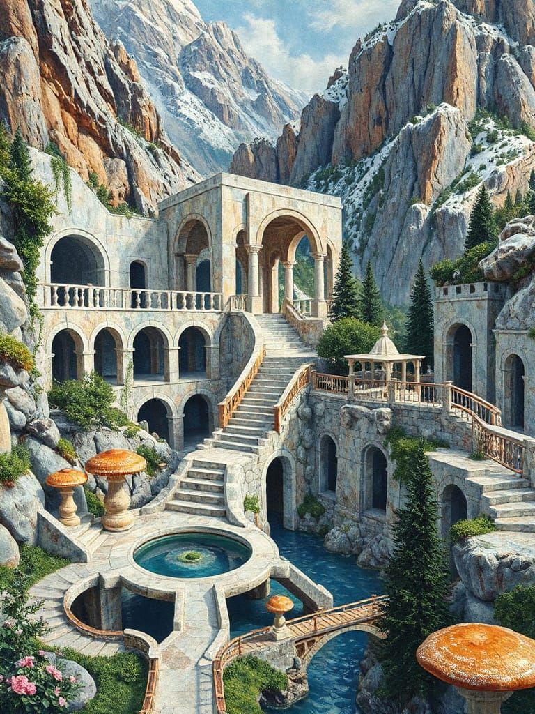 Marble Temple City on Snowy Mountain: Abstract Expressionism