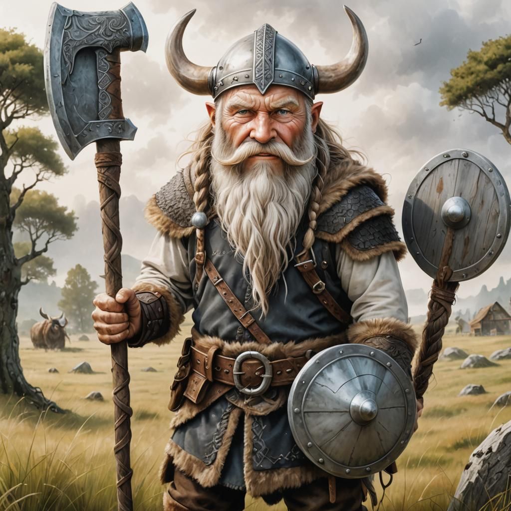 Hyperrealistic Airbrush Painting of a Cute Viking Warrior