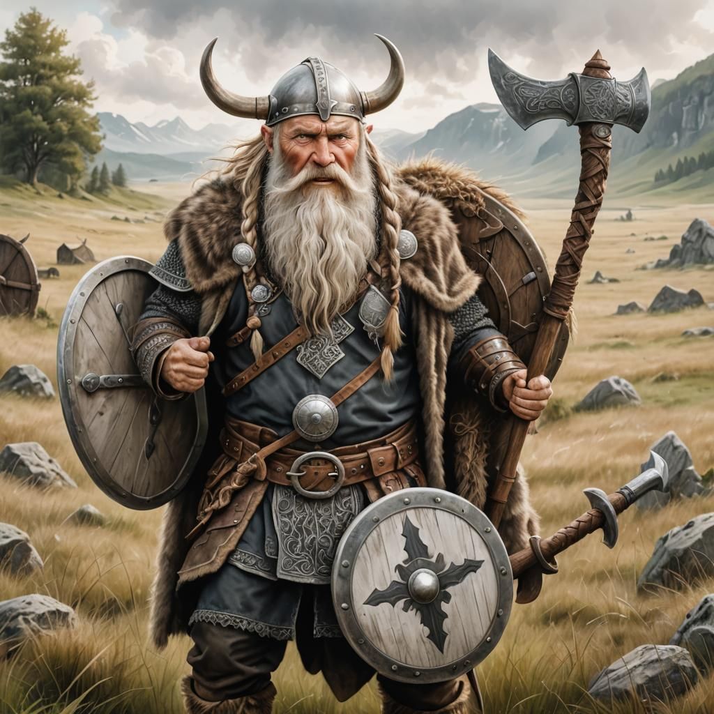 Hyperrealistic Airbrush Painting of a Cute Viking Warrior