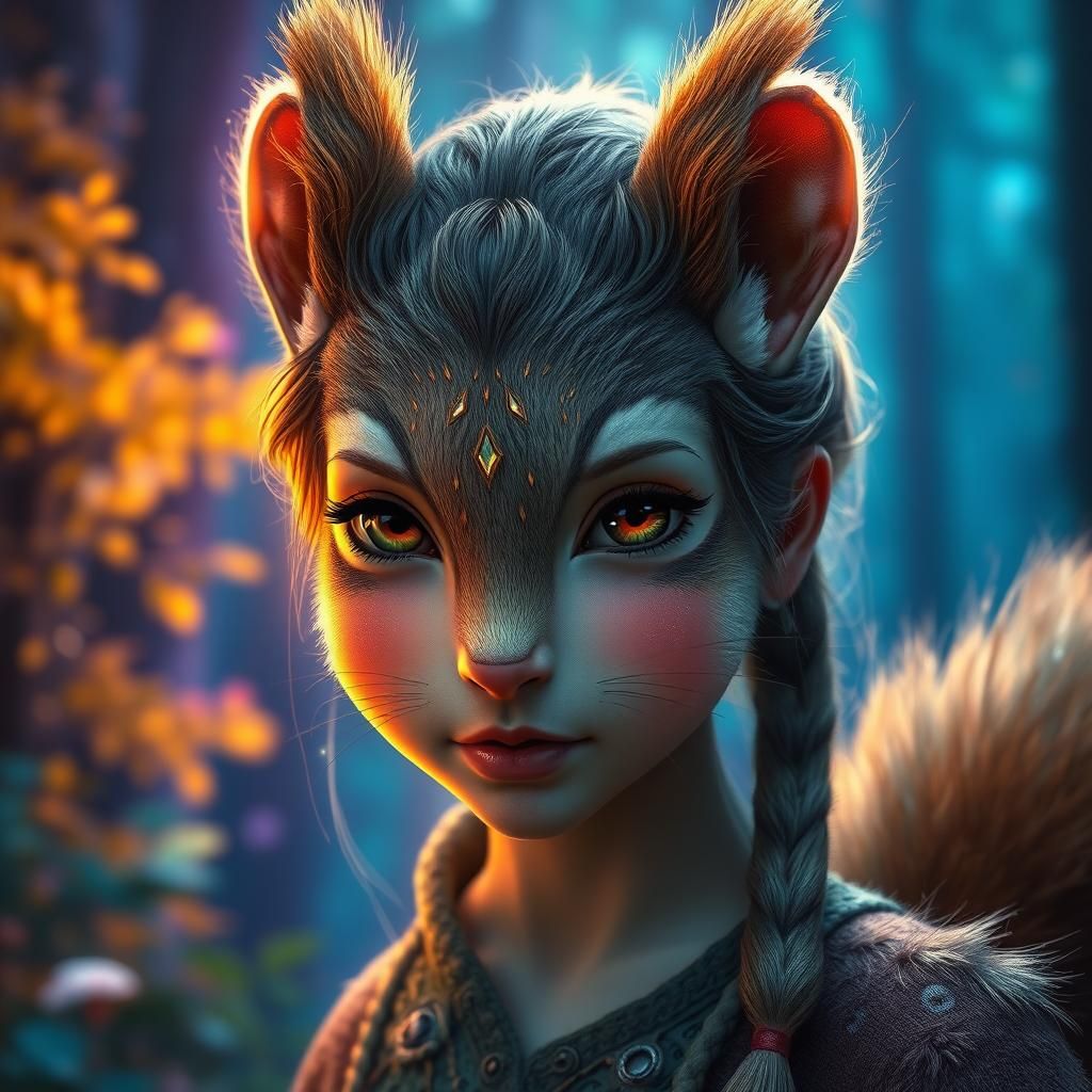 Squirrel-Faced Girl in a 3D Forest