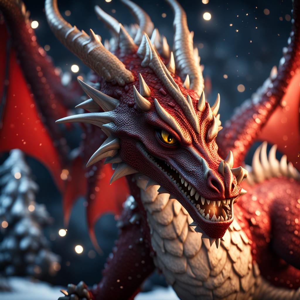 Scary Christmas Dragon in 3D Game Cinematic Style
