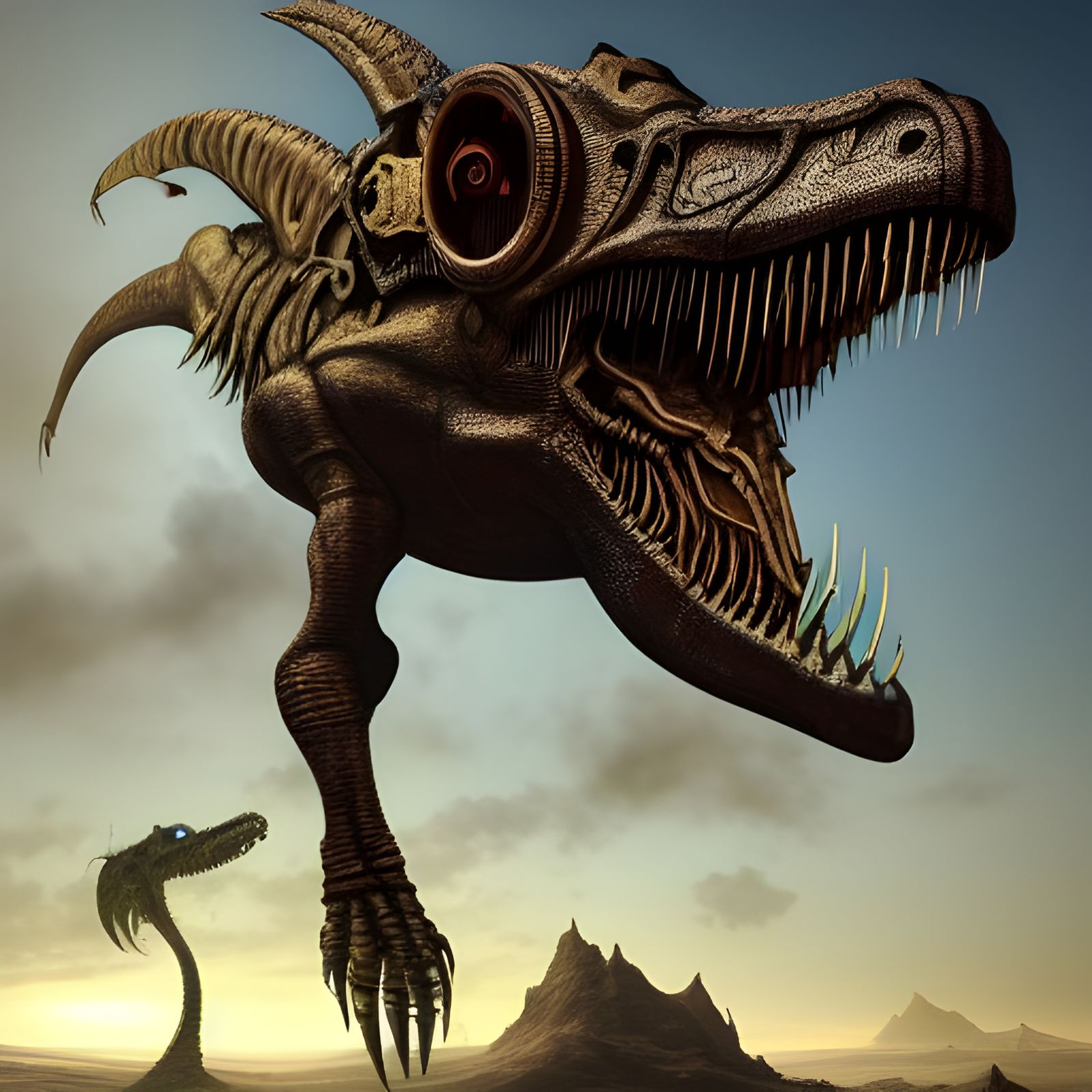 Steampunk Dinosaur Painting in Hyperrealism Style