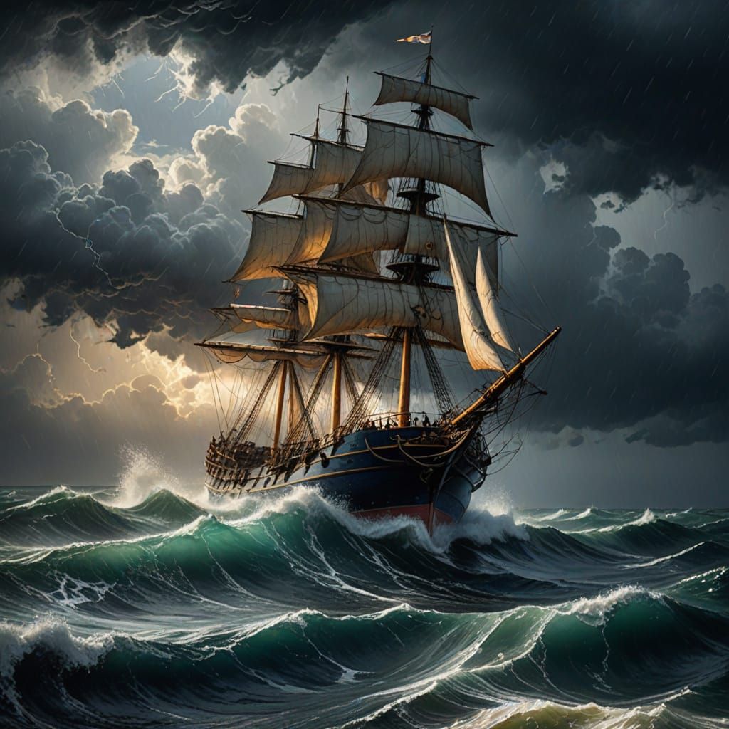 Stormy Ocean in Vibrant Impressionist Style