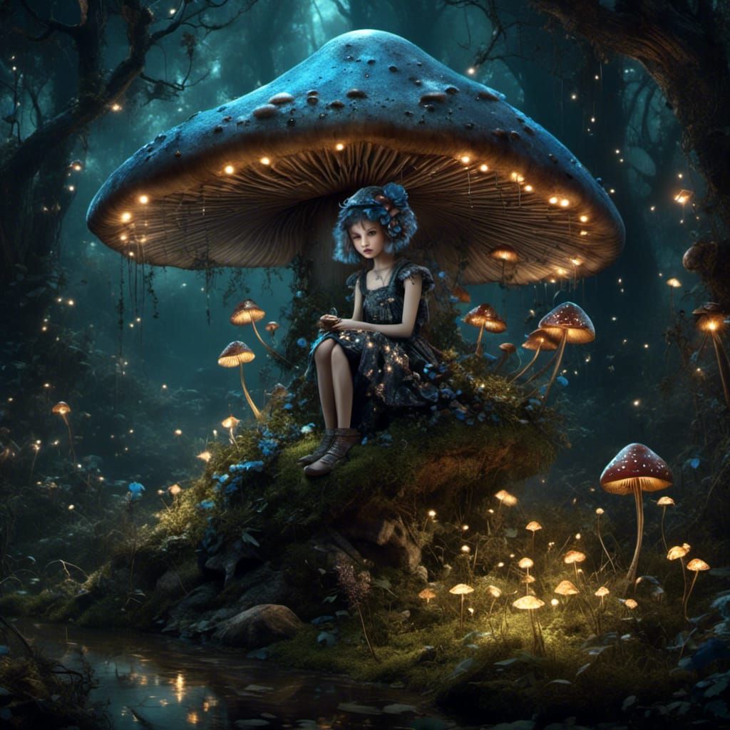 Mushroom Fairy in Gothic Magical Forest