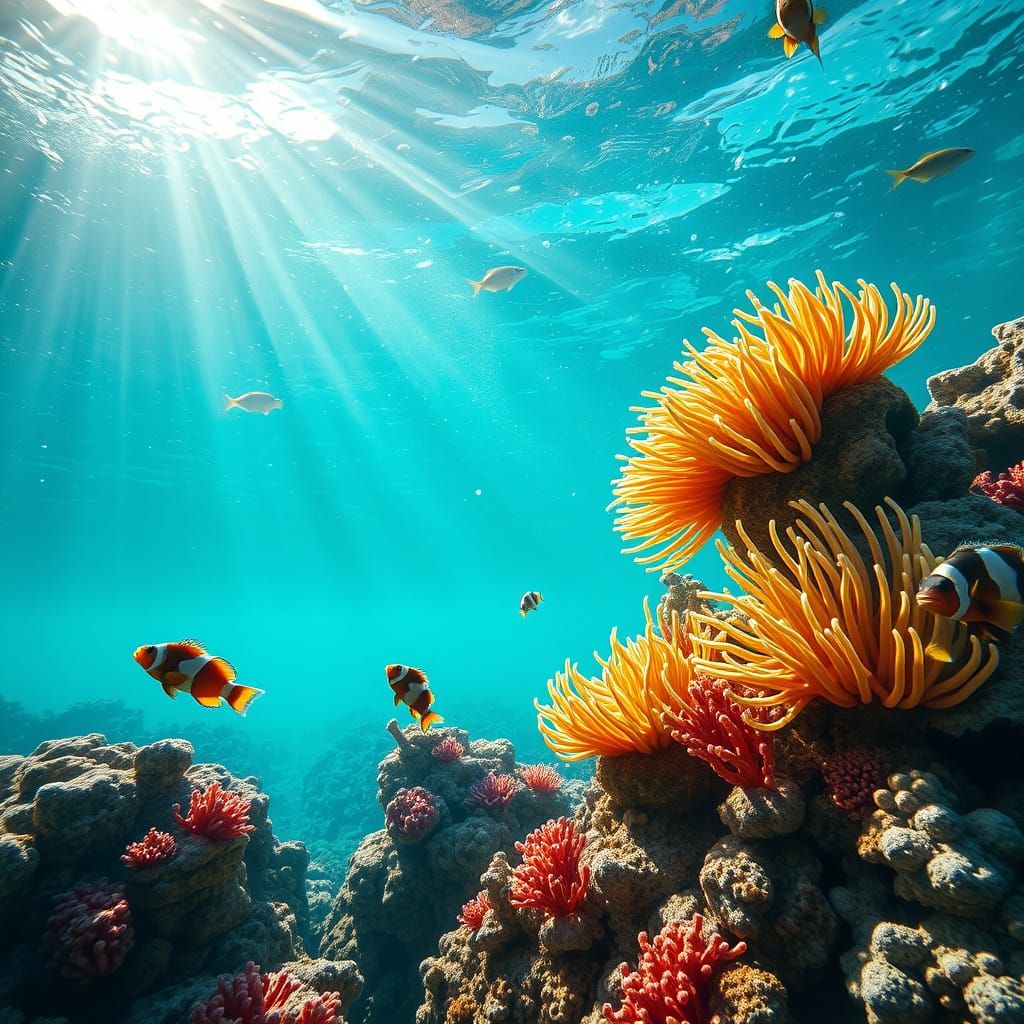 Coral Reef Scene in Clear Turquoise Water