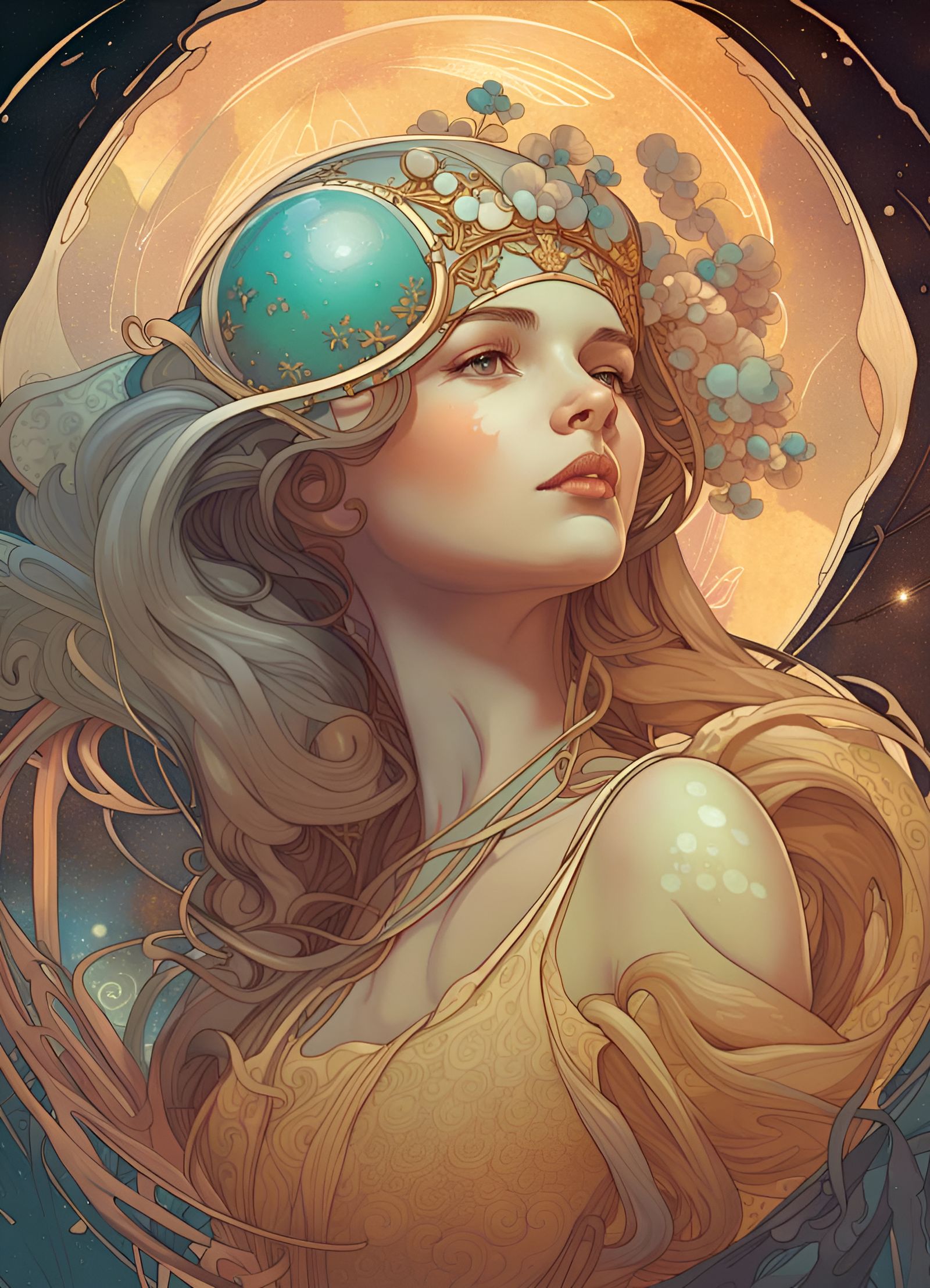 Venus in Art Nouveau Style Digital Illustration