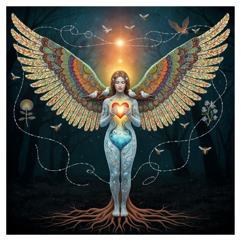 Surreal Sculpture of Woman with Iridescent Wings in Klimt St...