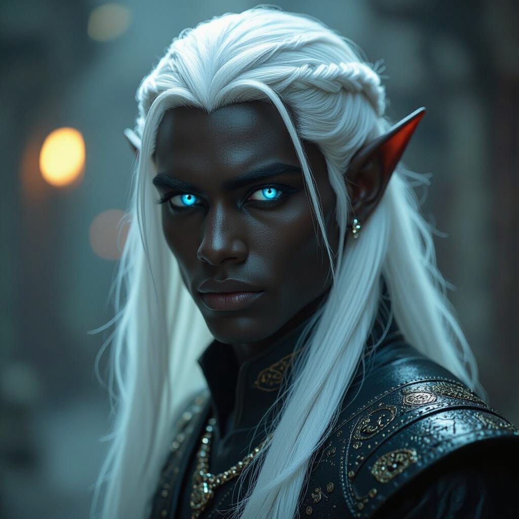 Heroic Elf with Blue Eyes and White Hair in Cinematic Style