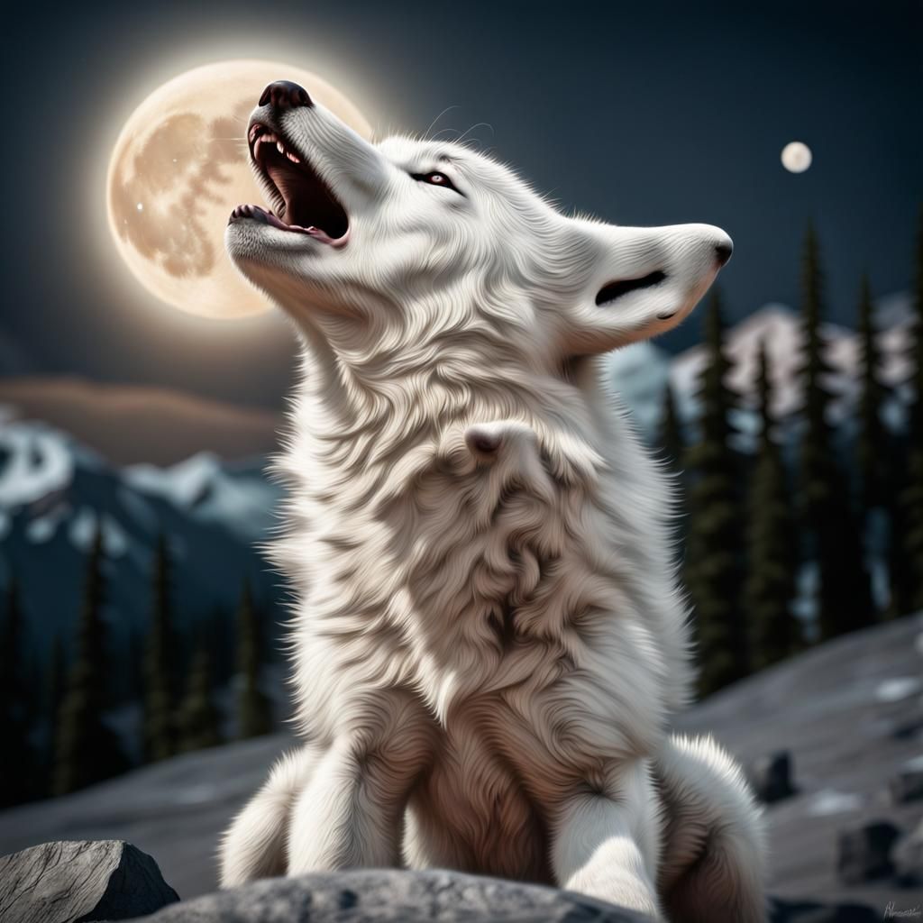 Cute Alaskan Wolf Cub Howling at Moon