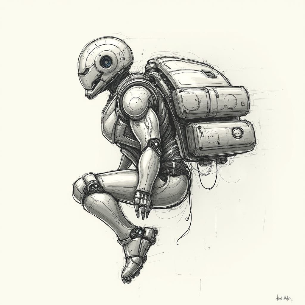Futuristic Wearable Jetpack: Detailed Industrial Design Sche...