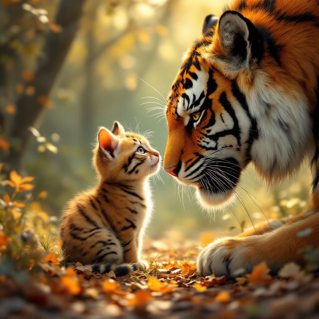Feline Friendship: Cat and Tiger Boop in Golden Light