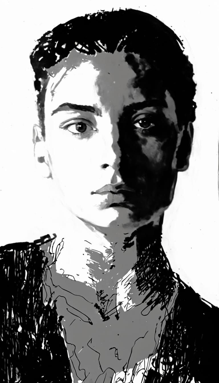 Brooding Woman: An Expressionist Portrait in Schiele Style