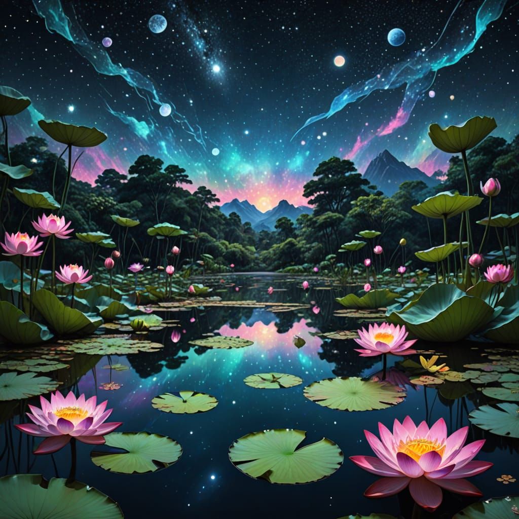 Cosmic Lotus Bloom in Vibrant Astral Colors