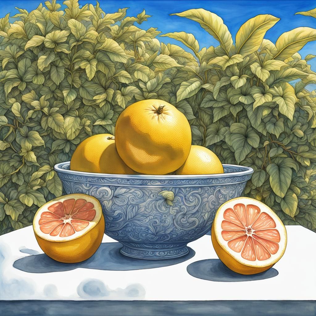 Grapefruit Still Life in Watercolor Style