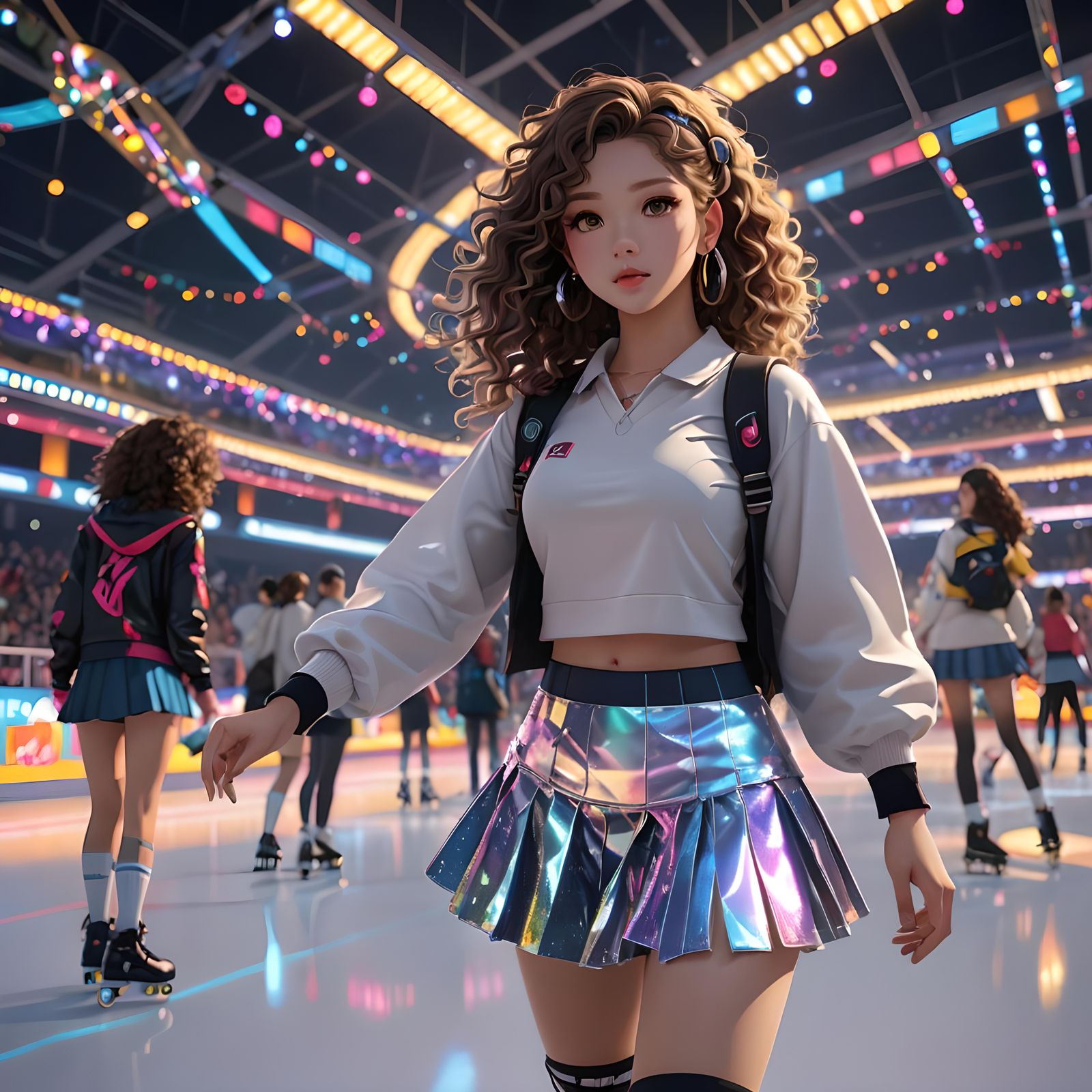Rollerblader with Disco Lights in Anime Style