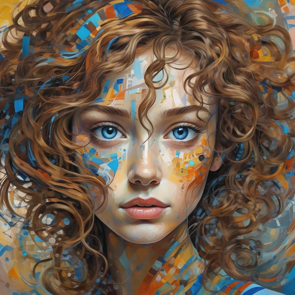 Abstract Girl Portrait with Swirling Patterns