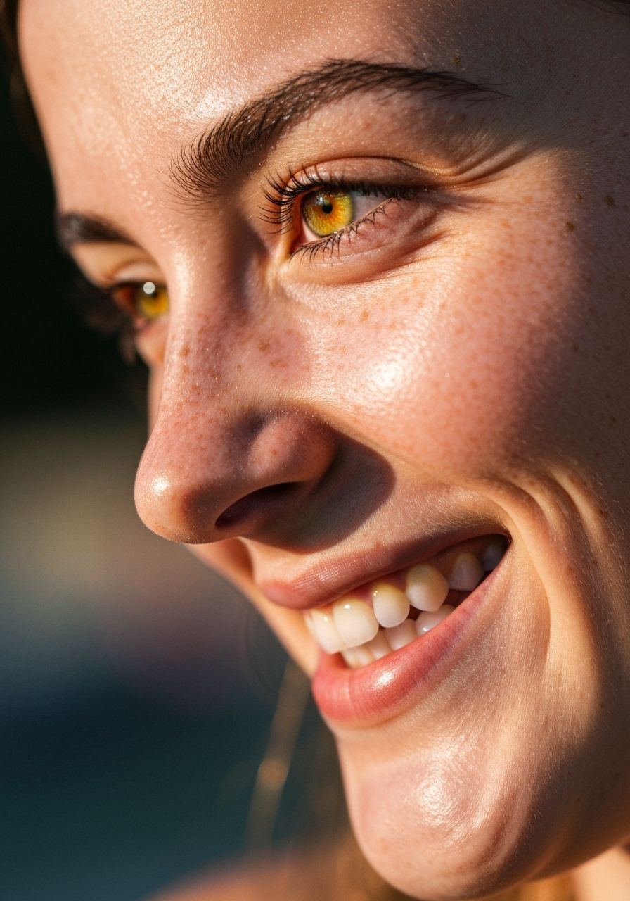 Photorealistic Portrait of Joyful Woman with Luminous Eye