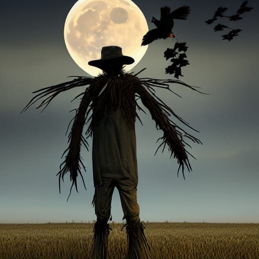 Creepy Scarecrow Under Full Moon: Fantasy Concept Art