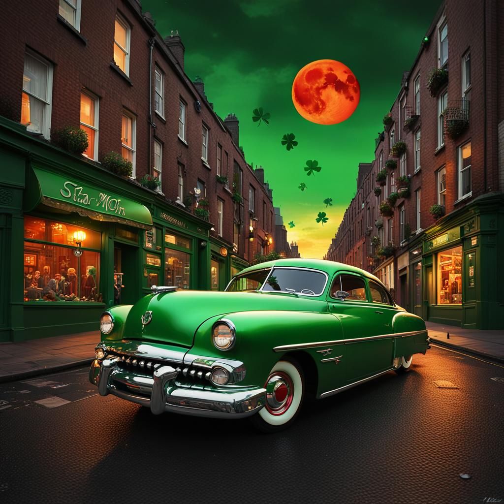 Green Mercury Shamrock Car in Dublin, Matte Painting