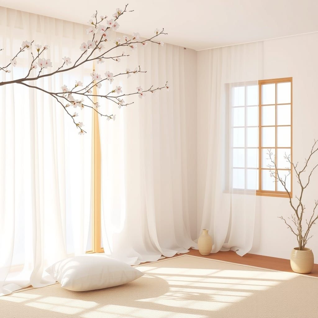 Ethereal Japanese Interior With Cherry Blossoms