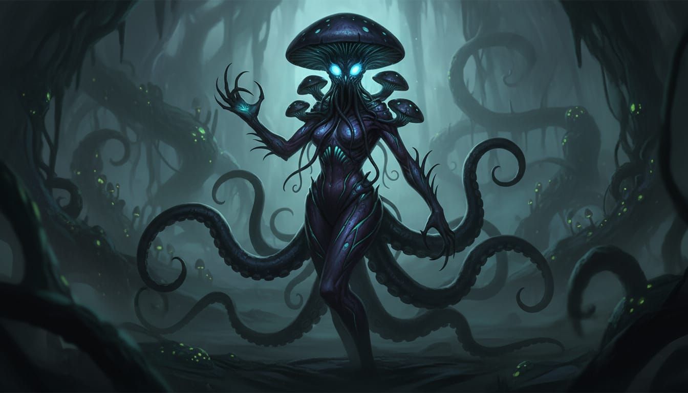 Sinister Tentacled Monster Women with Mushroom Eyes