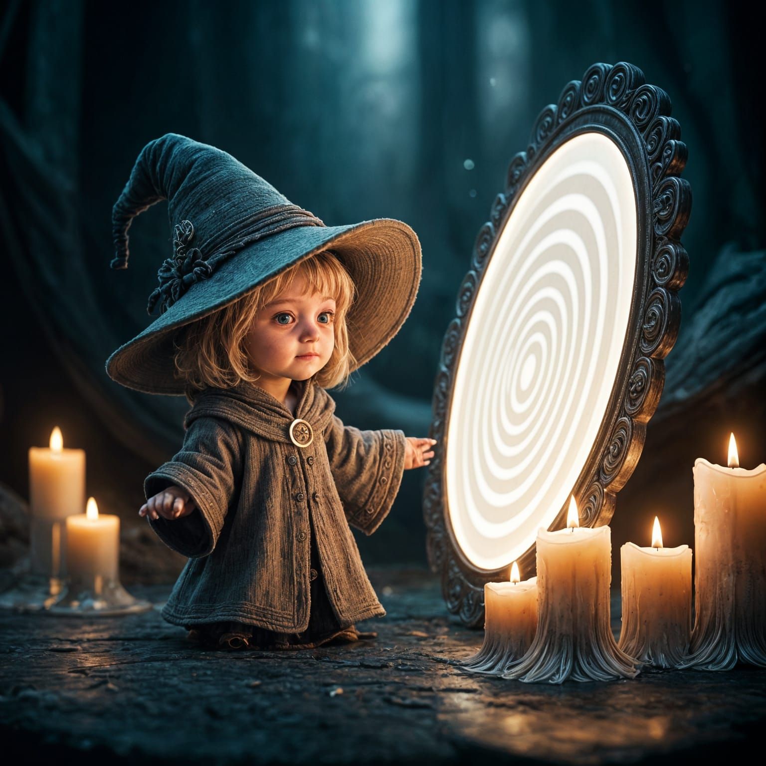 Whimsical Child Wizard Close-Up in Fantasy Costume